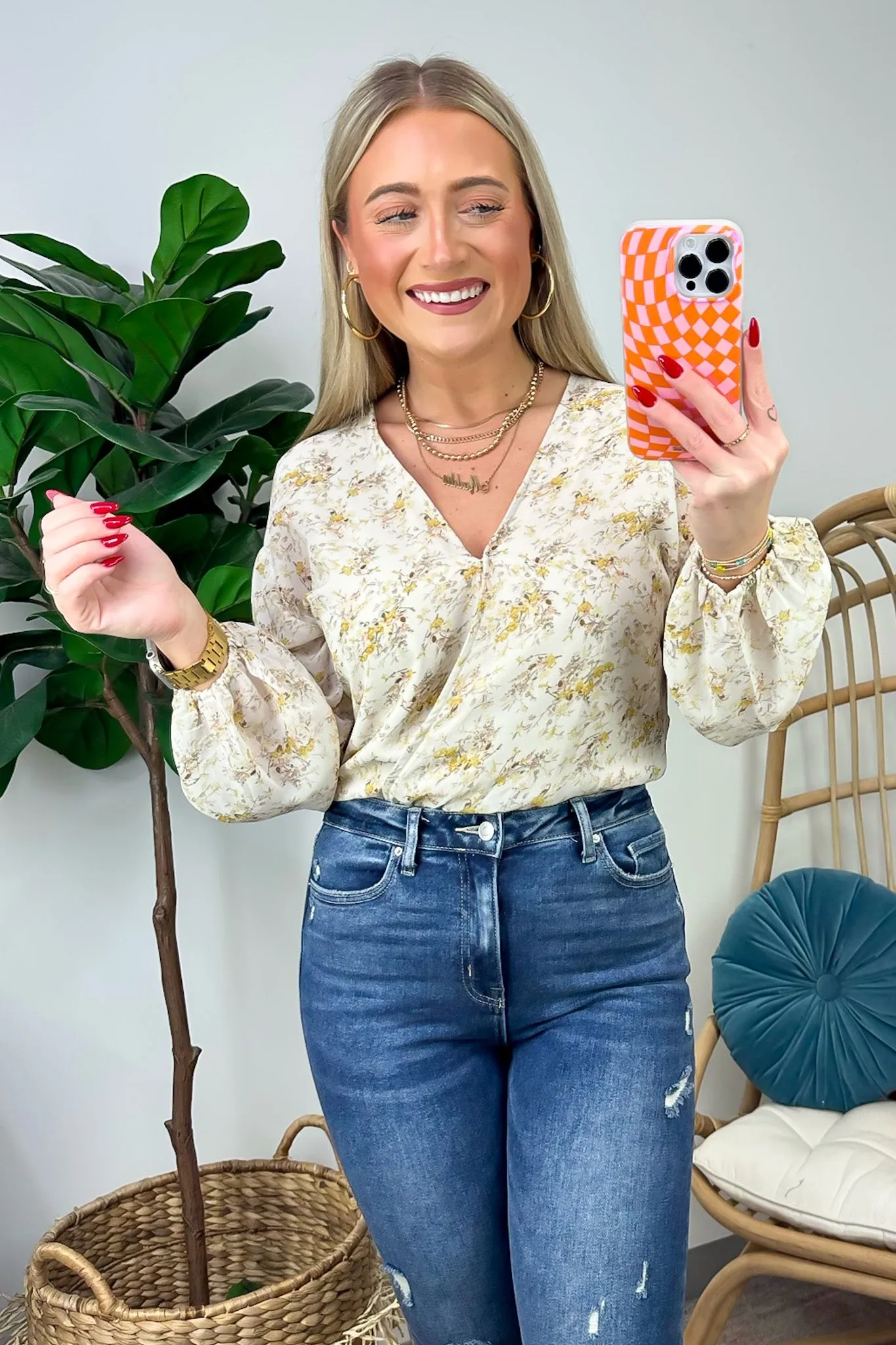 Perfectly Abloom Floral V-Neck Surplice Bodysuit - FINAL SALE