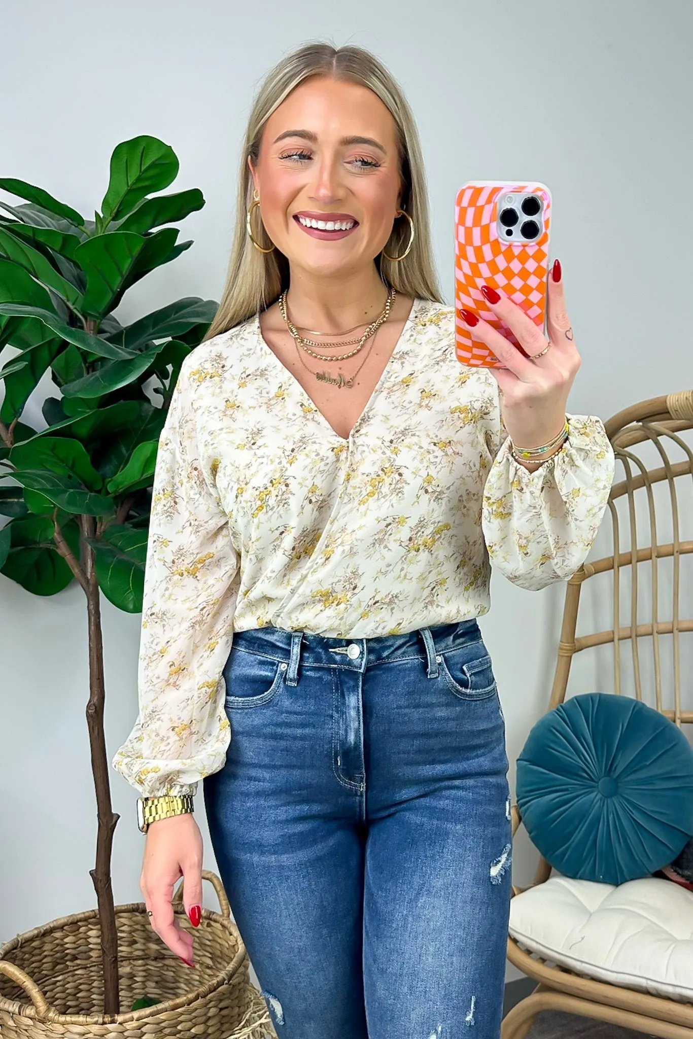 Perfectly Abloom Floral V-Neck Surplice Bodysuit - FINAL SALE