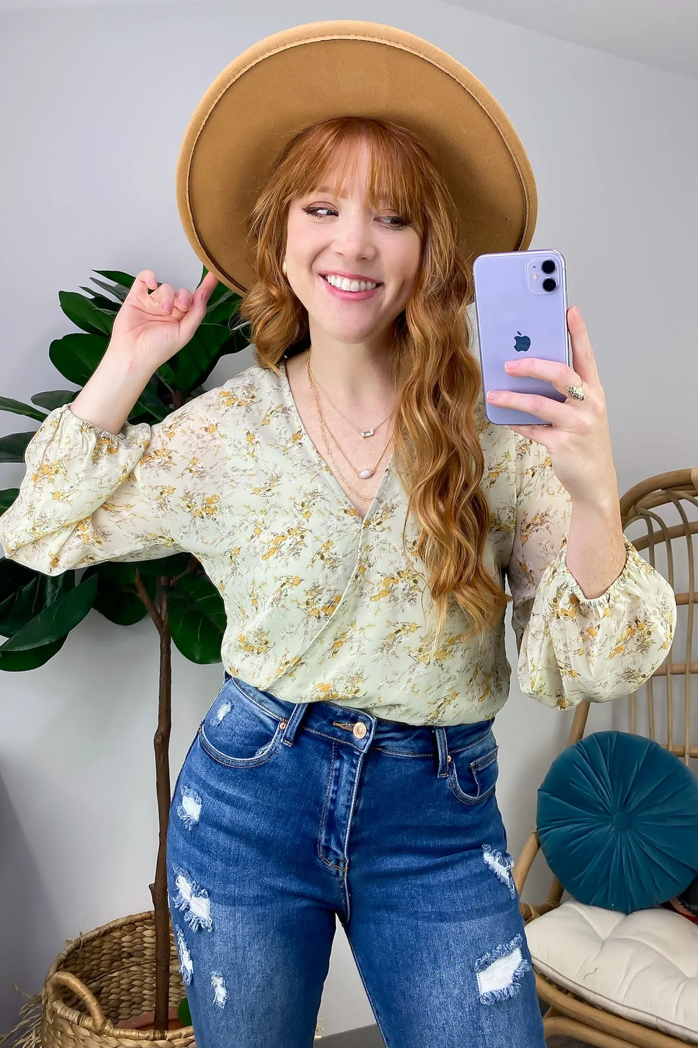 Perfectly Abloom Floral V-Neck Surplice Bodysuit - FINAL SALE