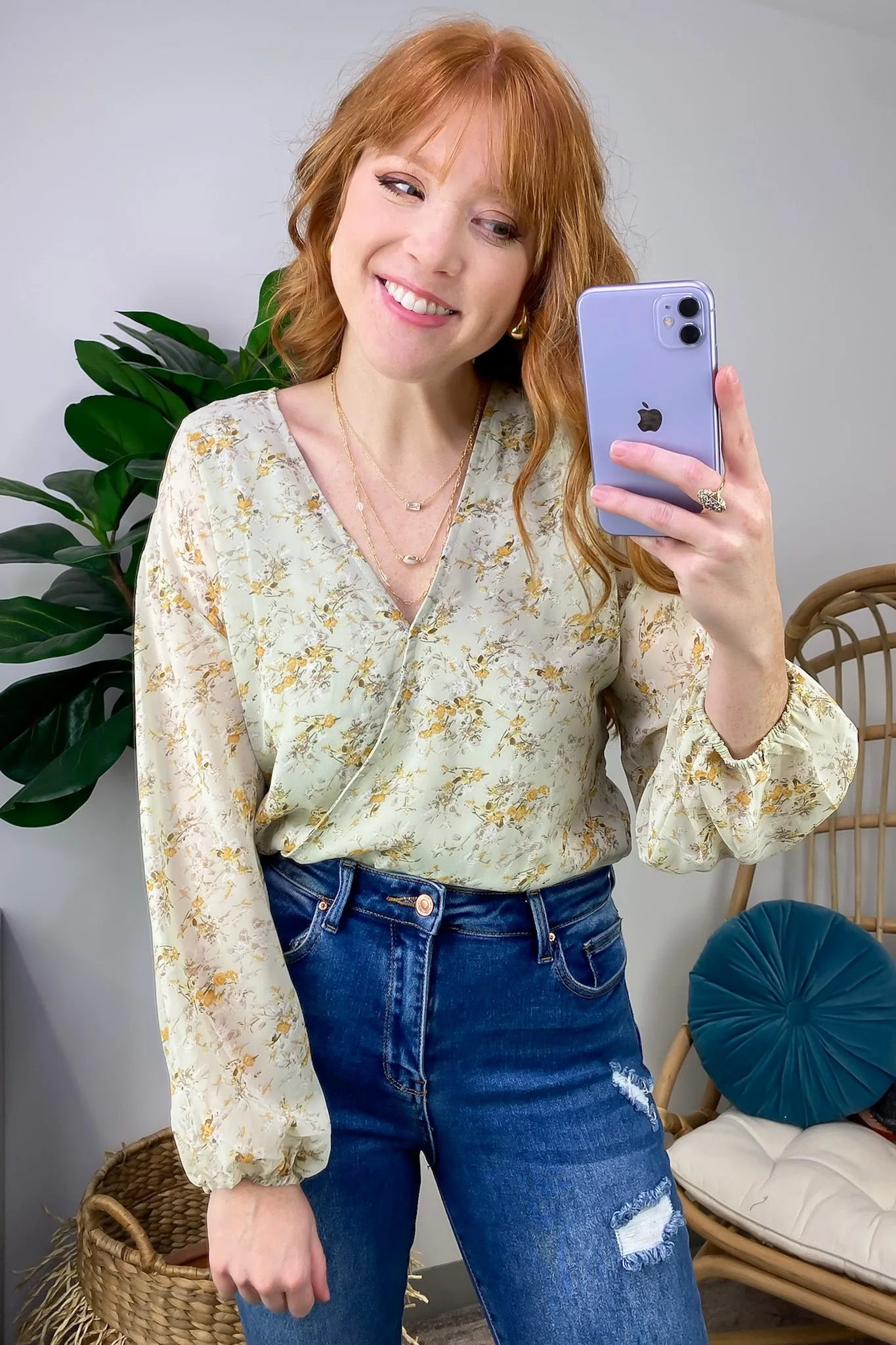 Perfectly Abloom Floral V-Neck Surplice Bodysuit - FINAL SALE
