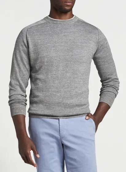 PETER MILLAR CREW SWEATER W/SADDLE SHOULDER GREY