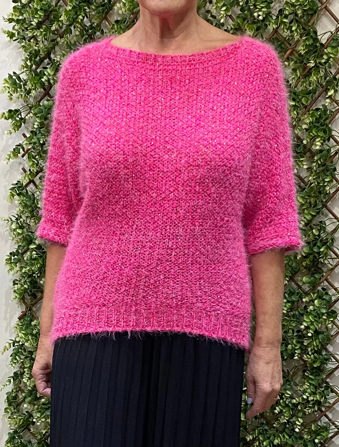 Plain Fluffy Sequin Round Neck Jumper (2 Colours)