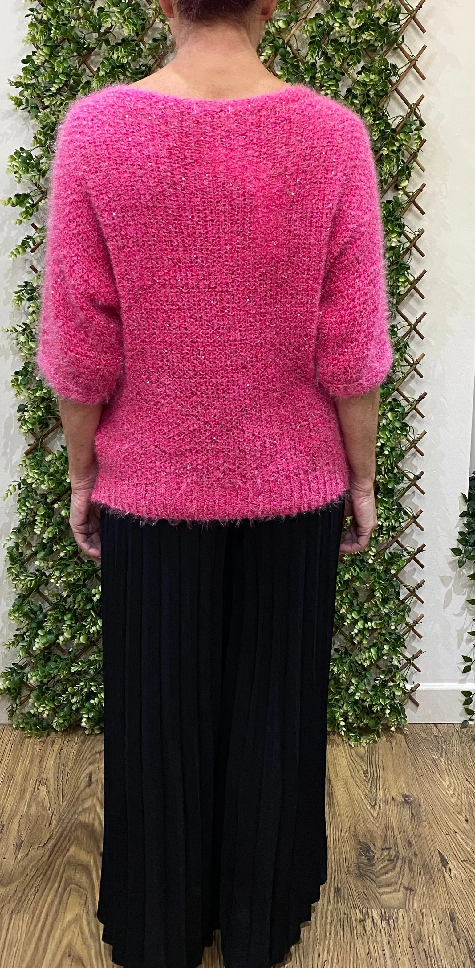 Plain Fluffy Sequin Round Neck Jumper (2 Colours)