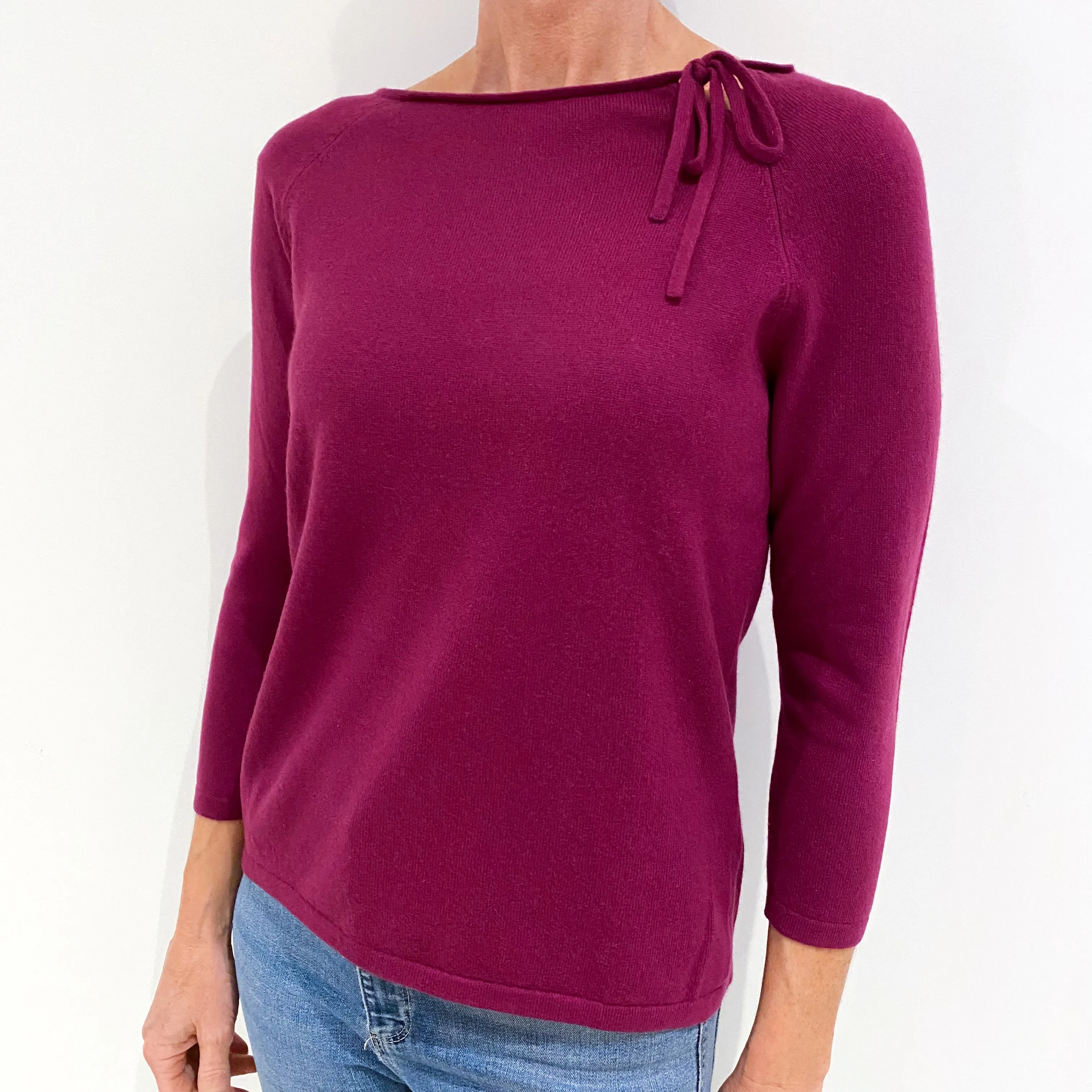 Plum Purple Cashmere Tie Crew Neck Jumper Small