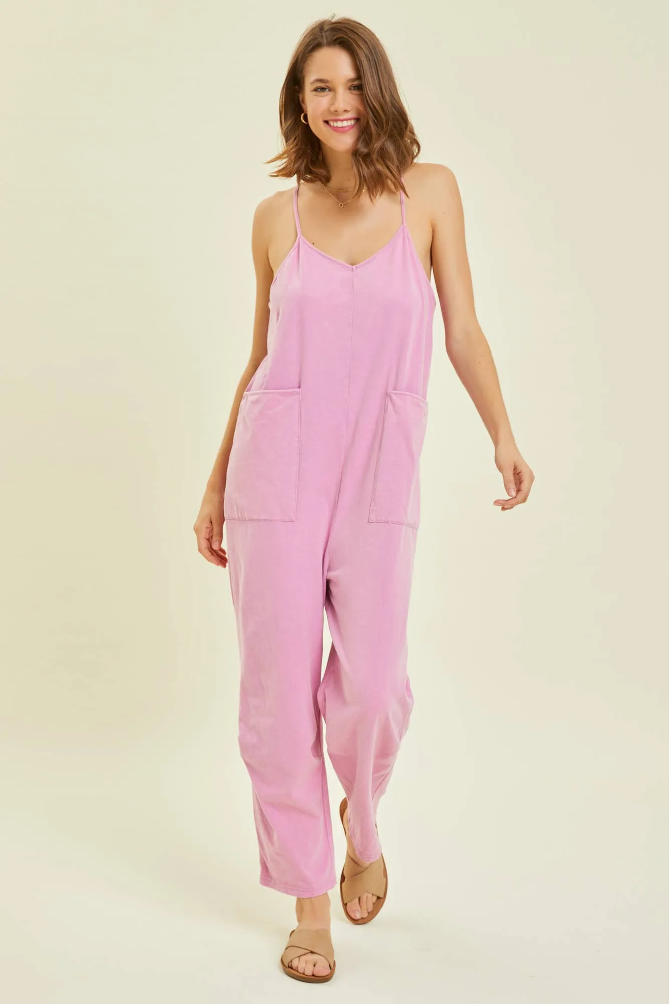 Plus Pink Washed Lounge Jumpsuit
