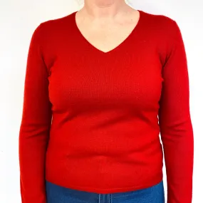 Post Box Red Cashmere V-Neck Jumper Large/Petite