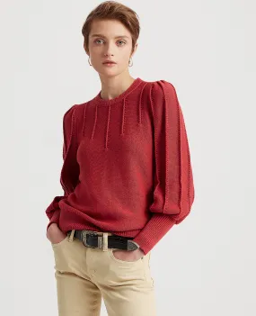Puff-Sleeve Cotton Sweater In Red