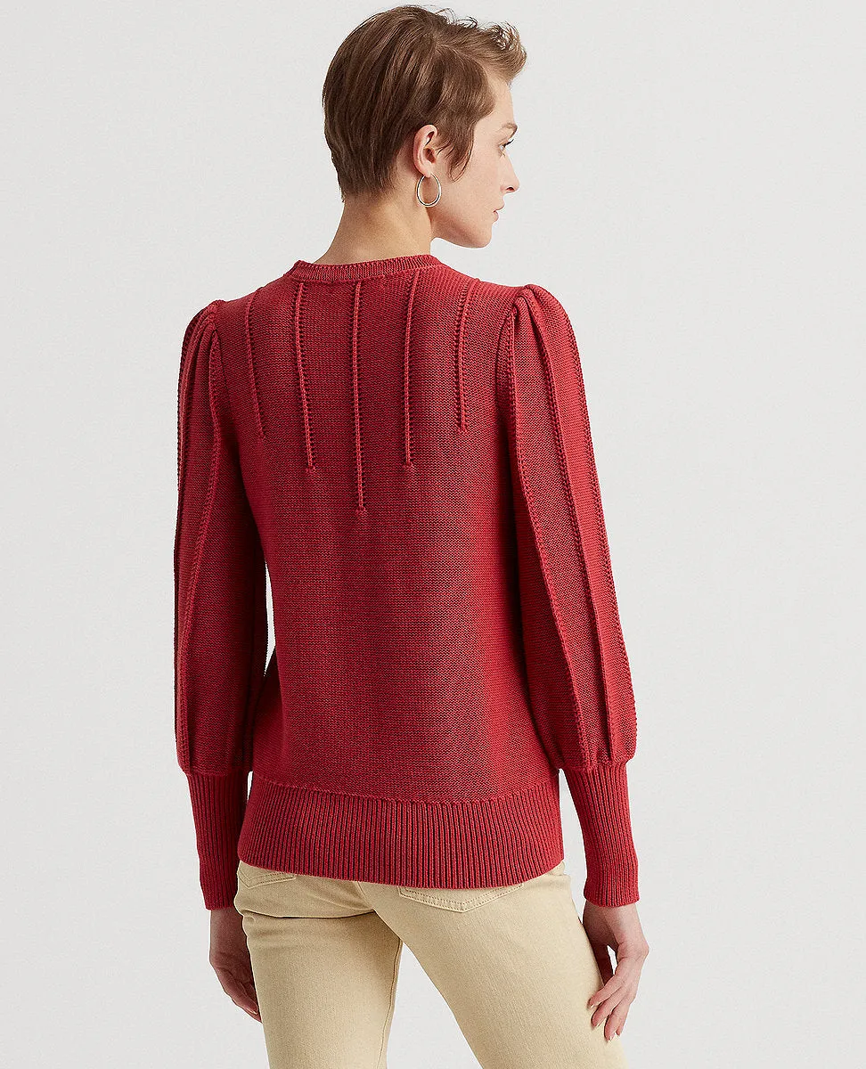Puff-Sleeve Cotton Sweater In Red