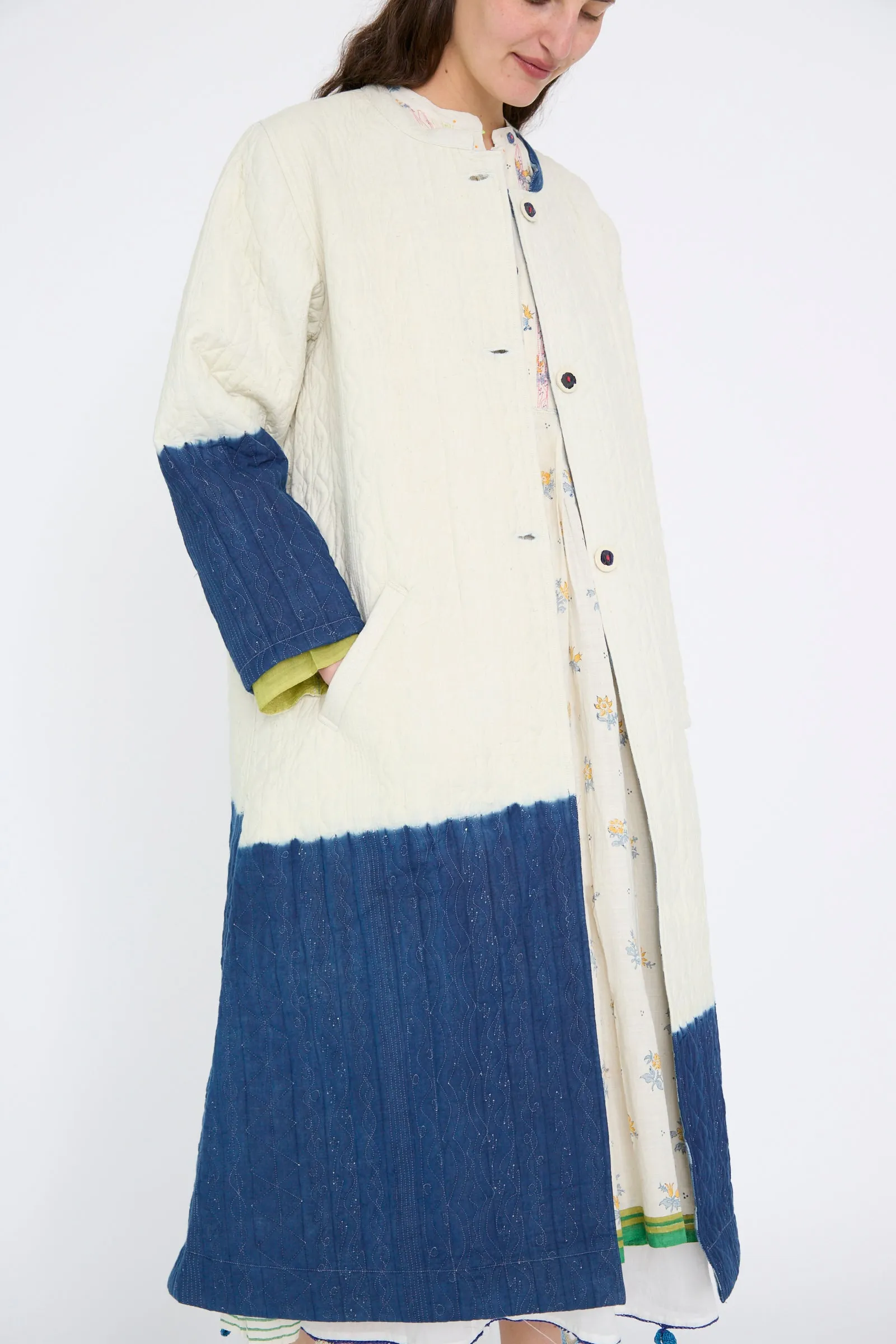 Quilted Cotton Jacket in White and Blue