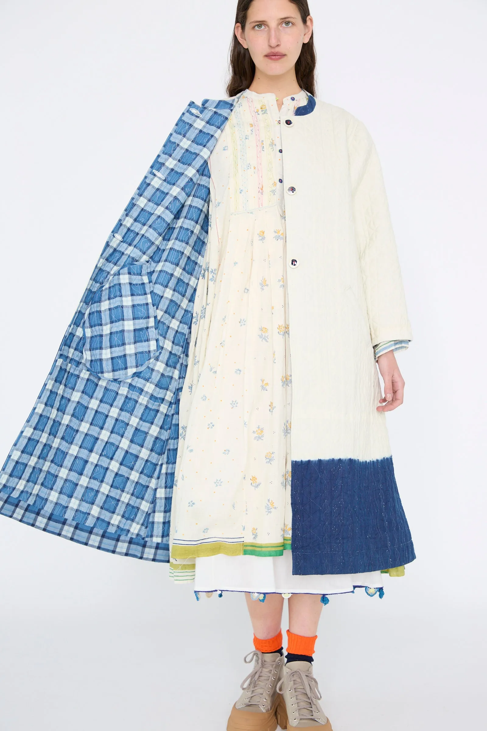 Quilted Cotton Jacket in White and Blue