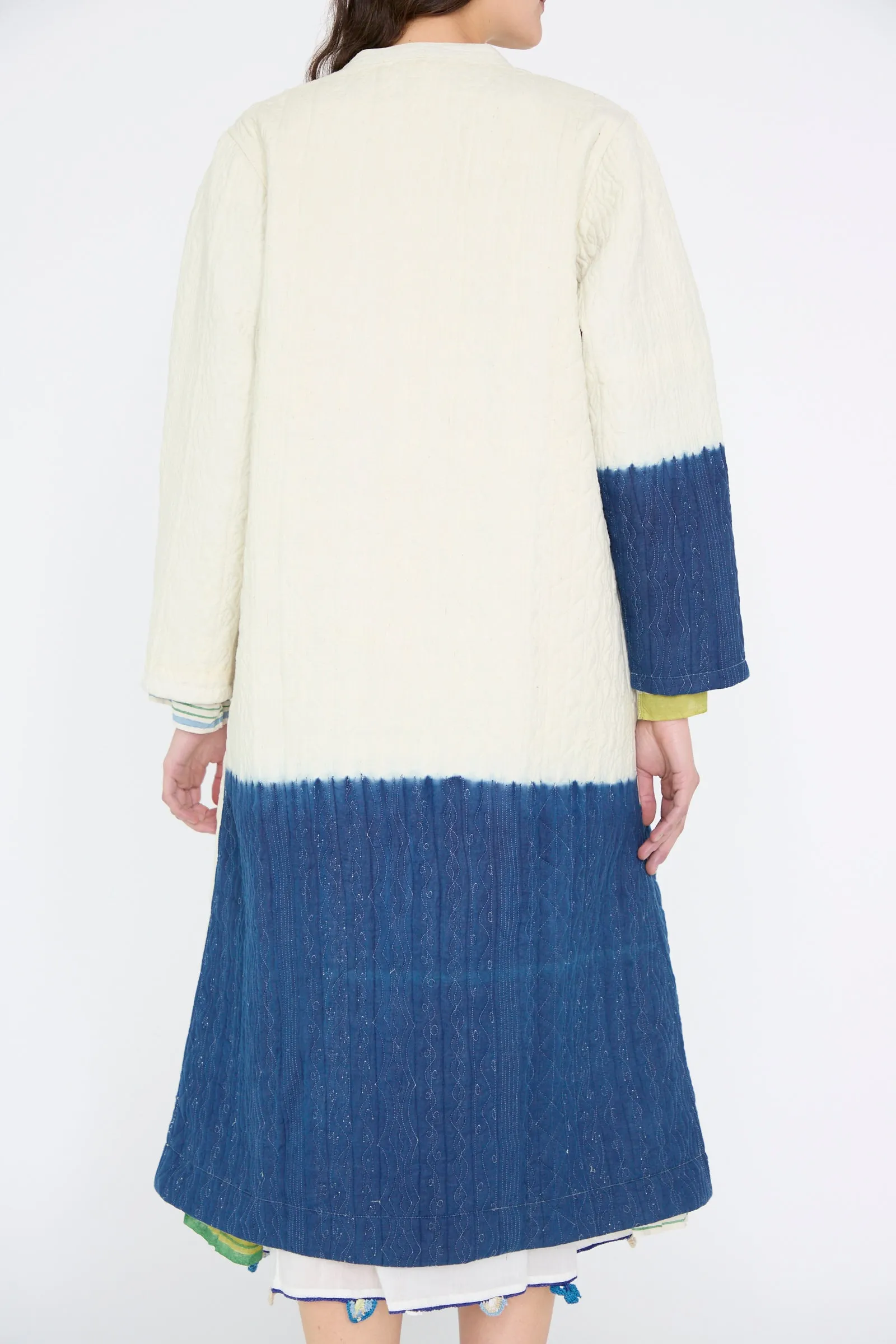 Quilted Cotton Jacket in White and Blue