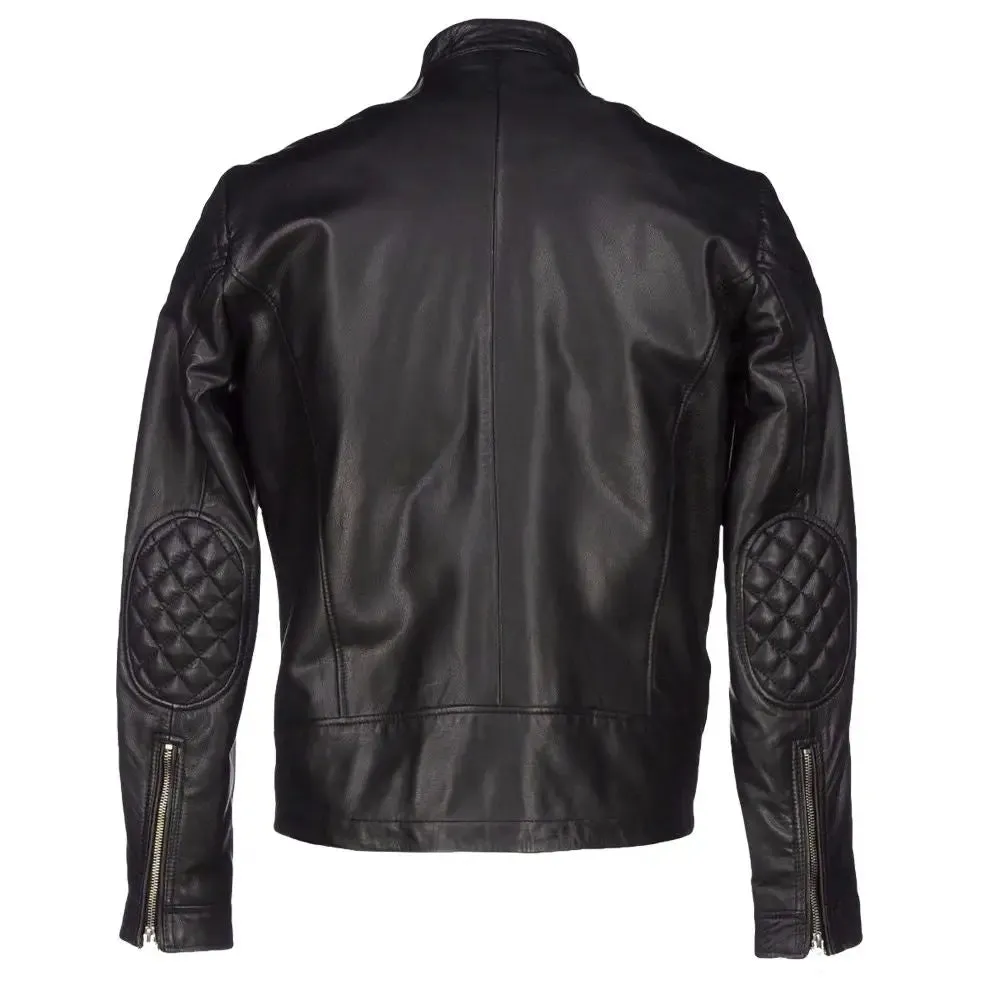 Quilted Shoulders Biker Leather Jacket