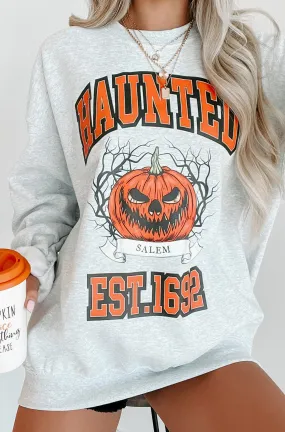 "Haunted" Graphic Crewneck (Ash) - Print On Demand