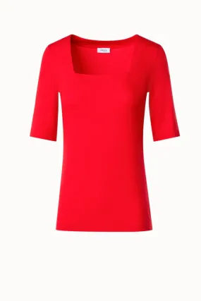 Red Modal Stretch Square Neck Top