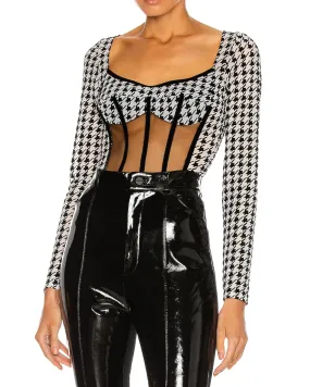 Runway Houndstooth Corset Bodysuit