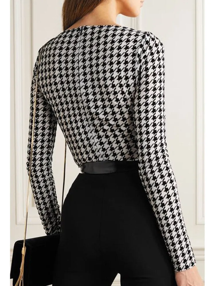 Runway Houndstooth Corset Bodysuit