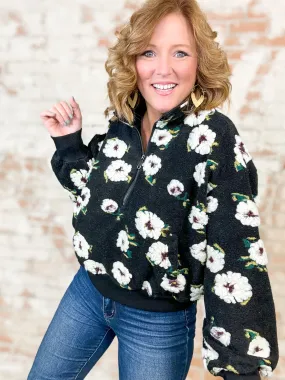Sally Floral Sherpa Half Zip Top