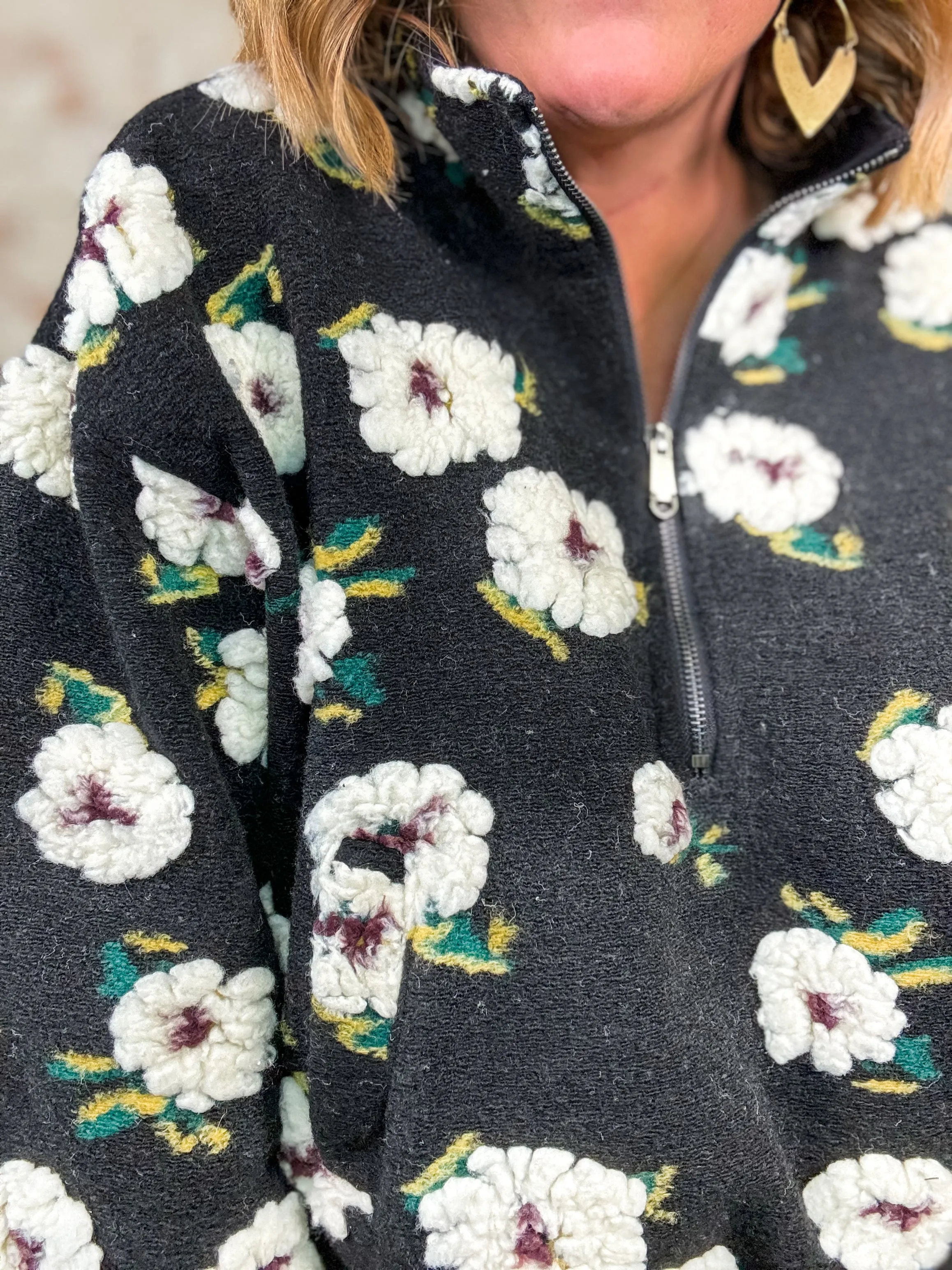 Sally Floral Sherpa Half Zip Top