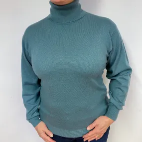 Sea Green Cashmere Polo Neck Jumper Large