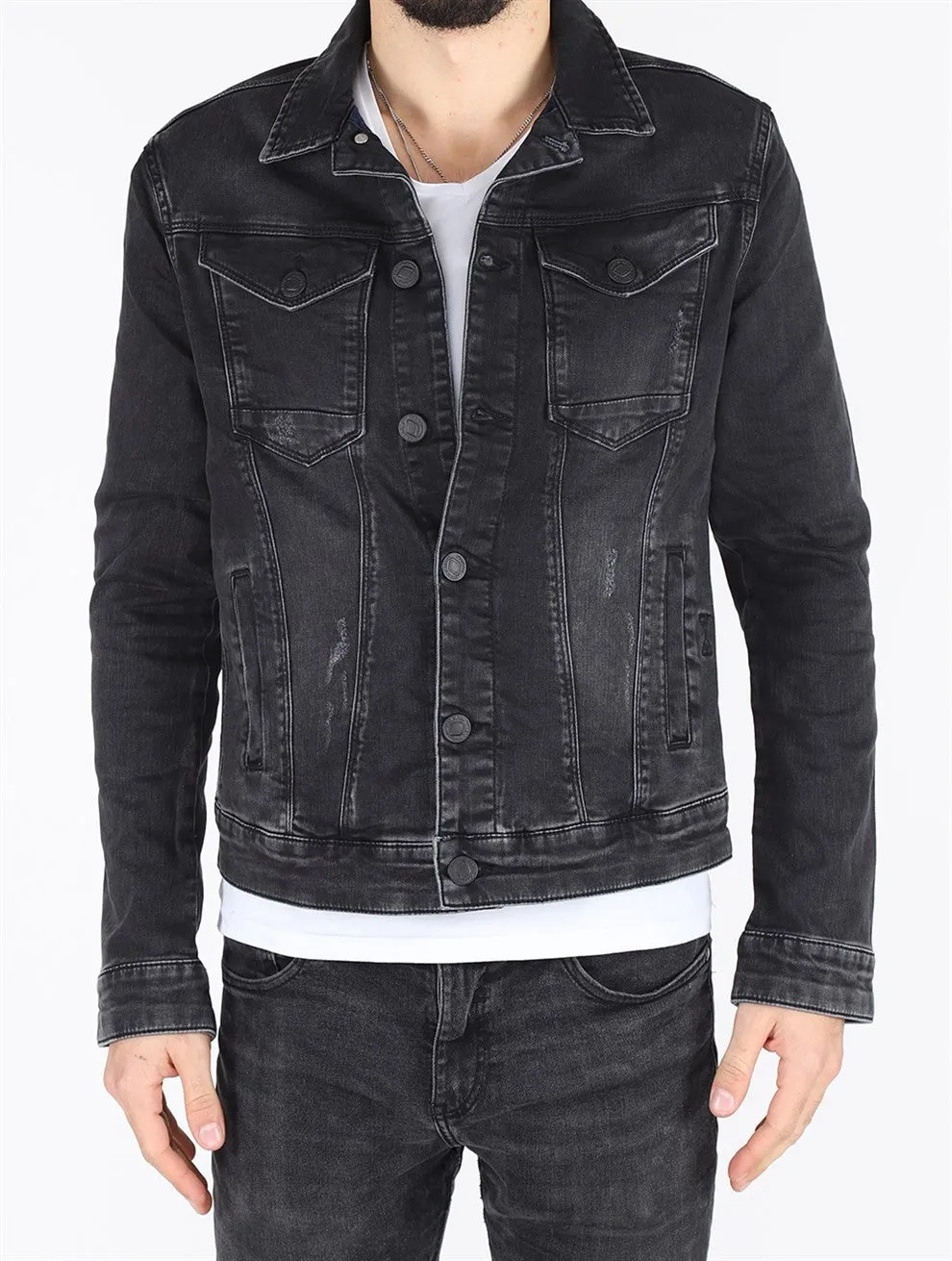Sidiou Group Men Black Denim Jacket