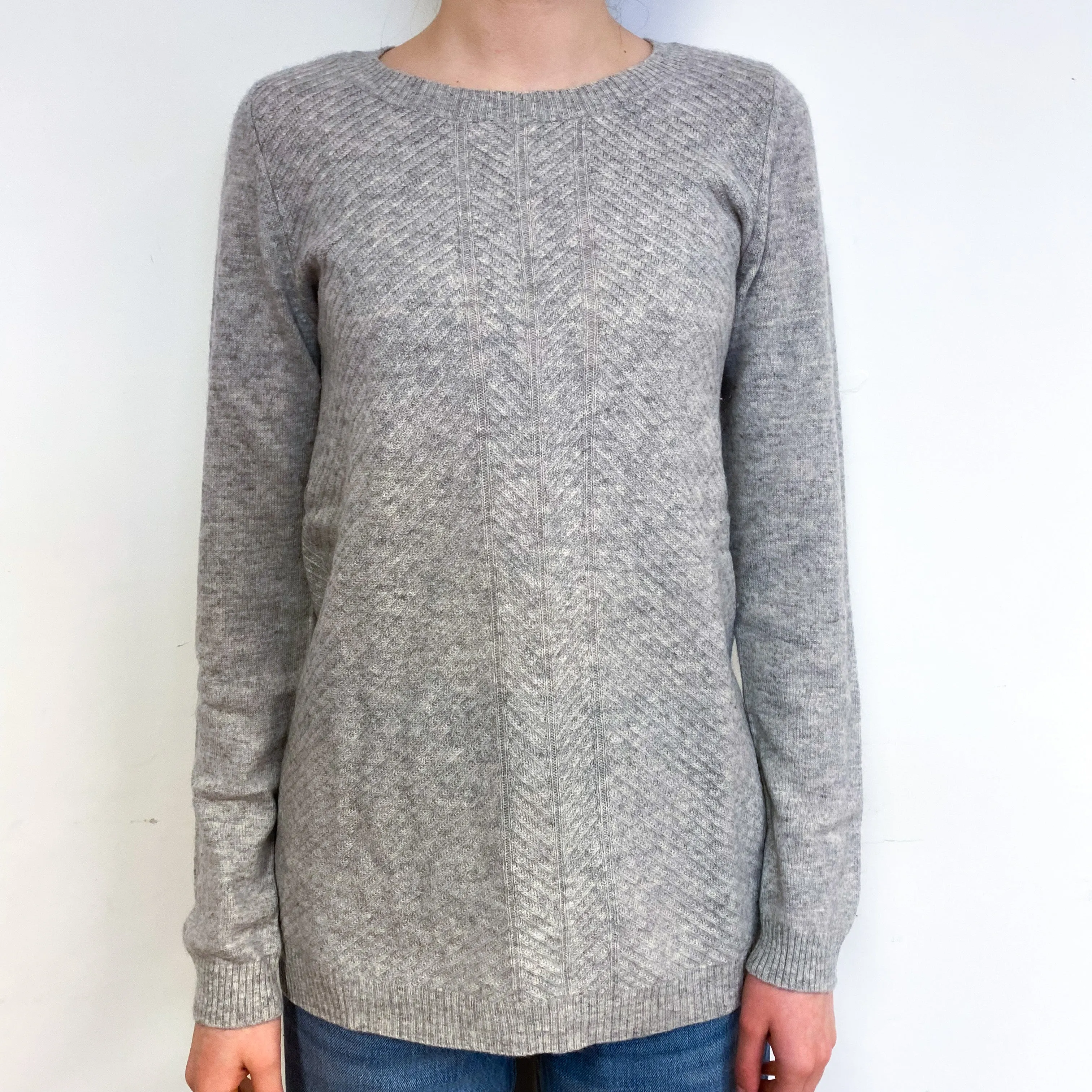 Smoke Grey Longline Cashmere Crew Neck Jumper Extra Small
