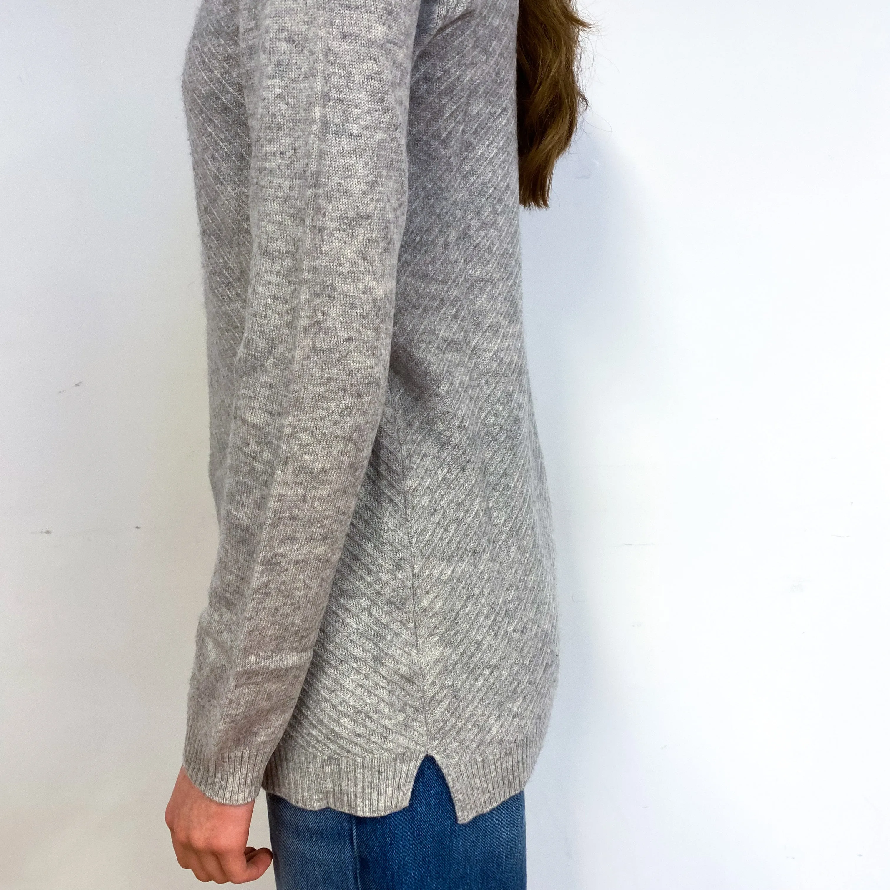 Smoke Grey Longline Cashmere Crew Neck Jumper Extra Small