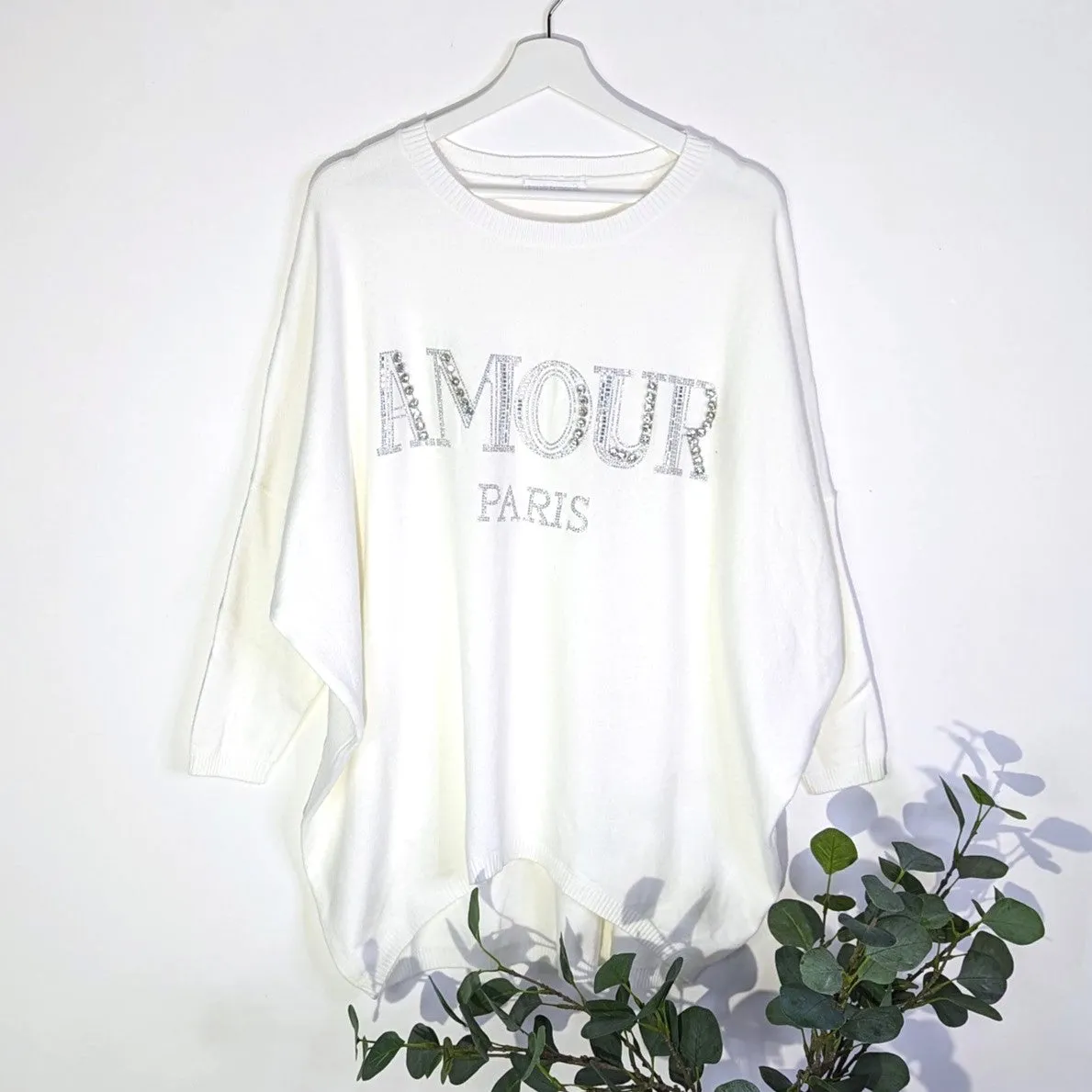 Soft viscose mix hi-lo jumper with 'Amour' crystal embellishment (M-XL)