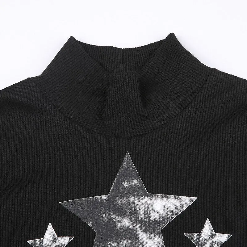 Star Print Mesh Patchwork Bodycon Bodysuit