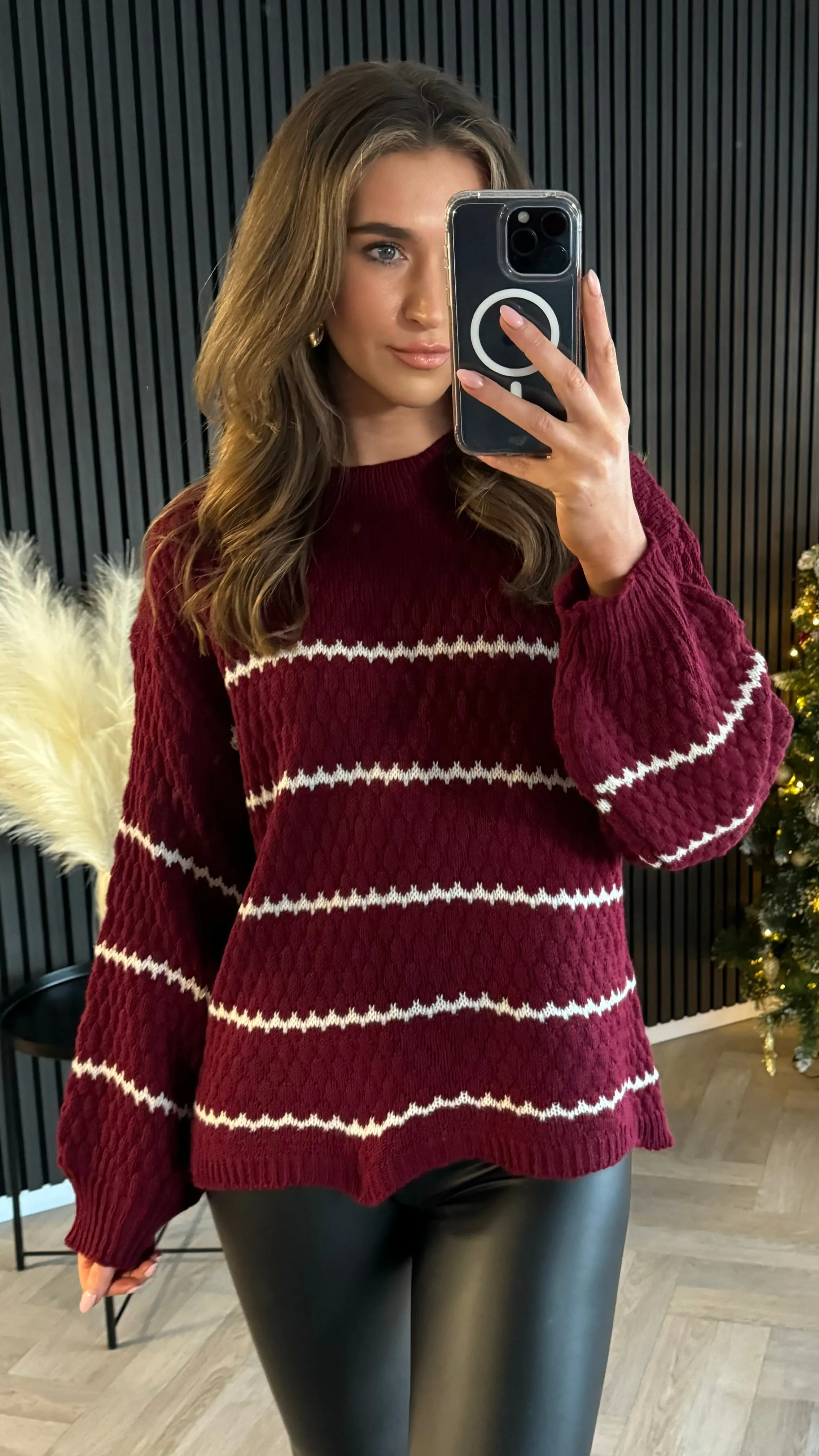 Travis Burgundy & Beige Printed Jumper