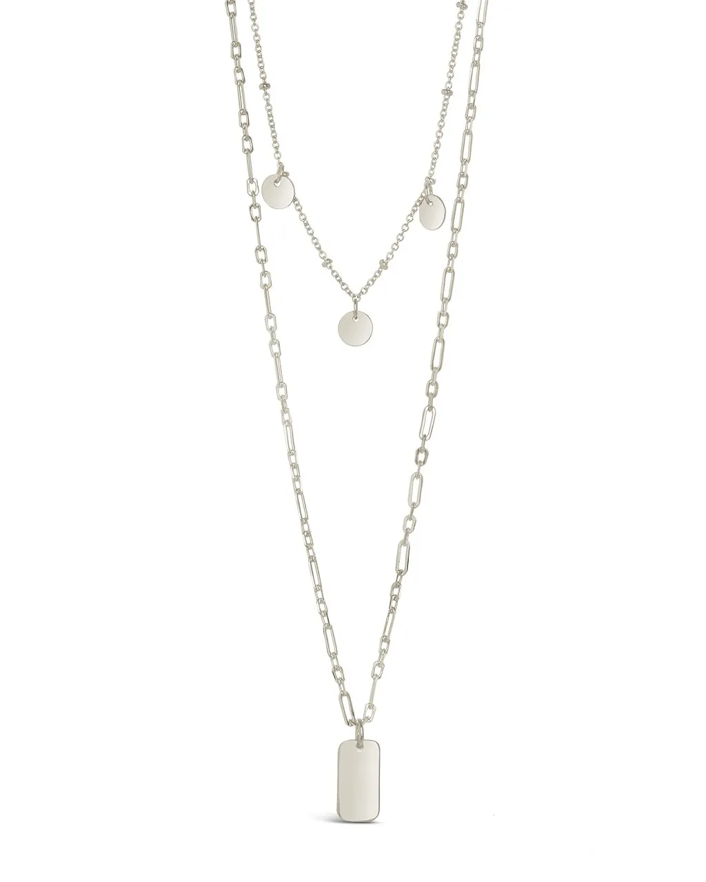 Two Layer Tag & Disk Charm Layered Necklace