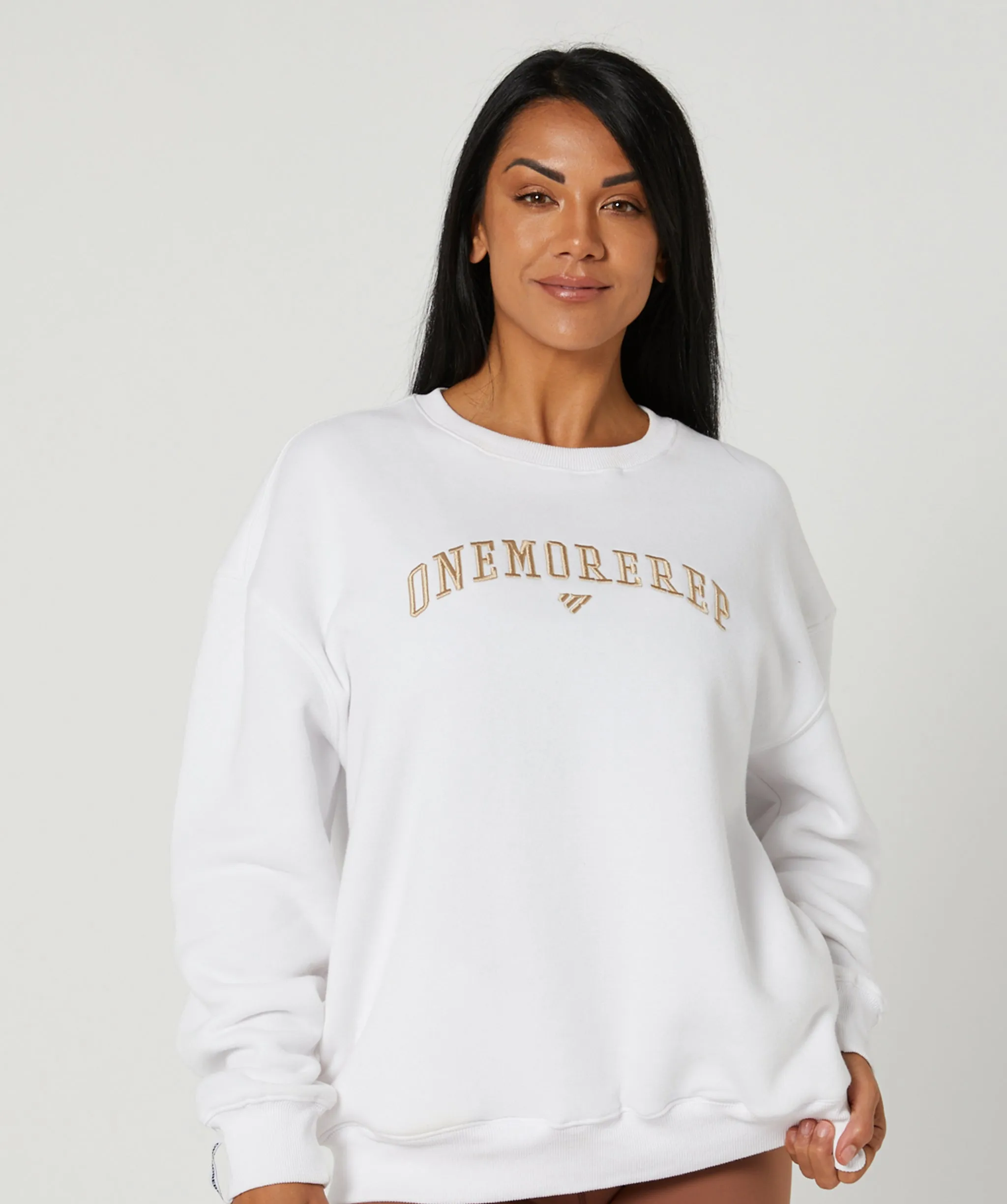 Varsity Crewneck Jumper (White/Tan) by OneMoreRep