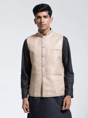 VASTRAMAY Men's Beige Jute Nehru Jacket