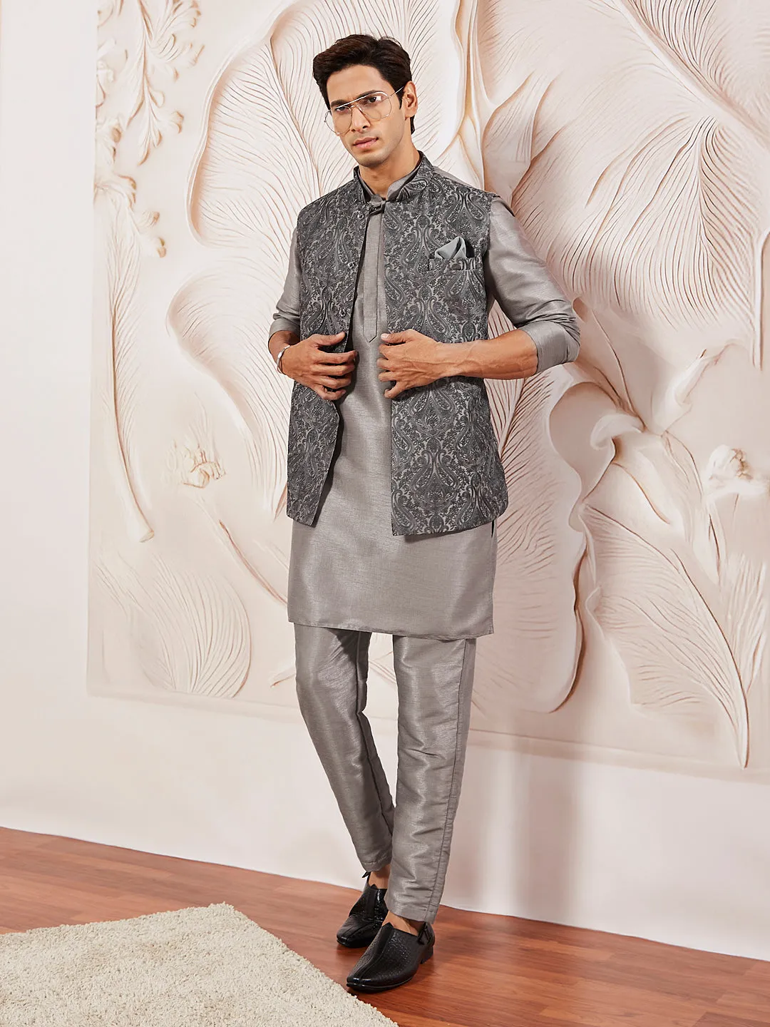 VASTRAMAY Men's Gray - Nehru Jacket