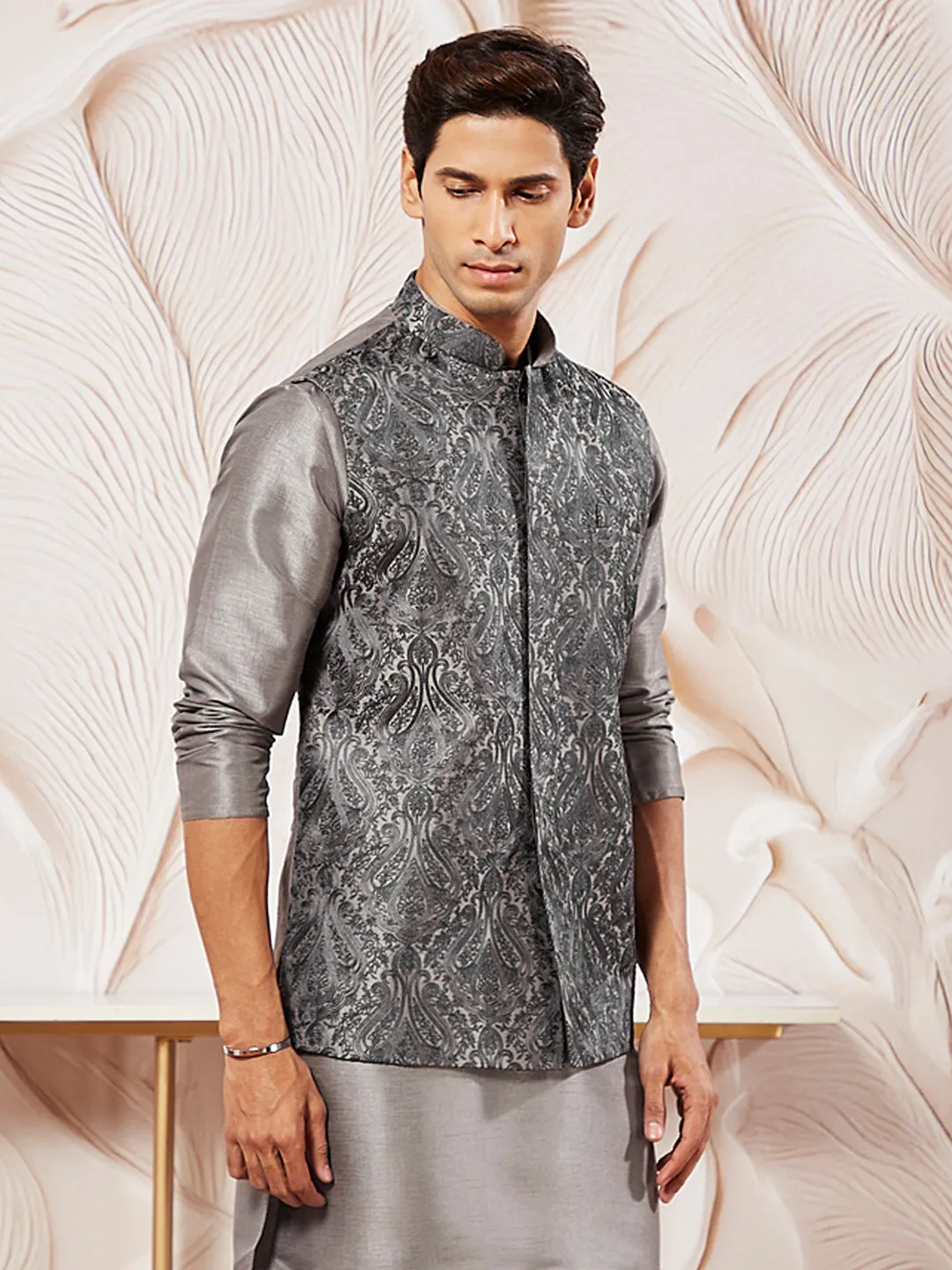 VASTRAMAY Men's Gray - Nehru Jacket