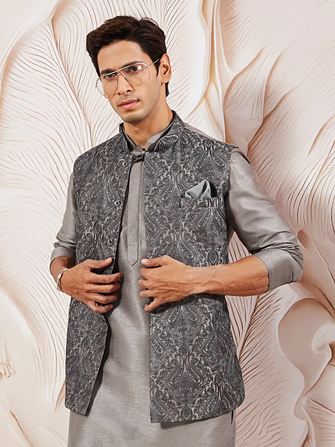 VASTRAMAY Men's Gray - Nehru Jacket