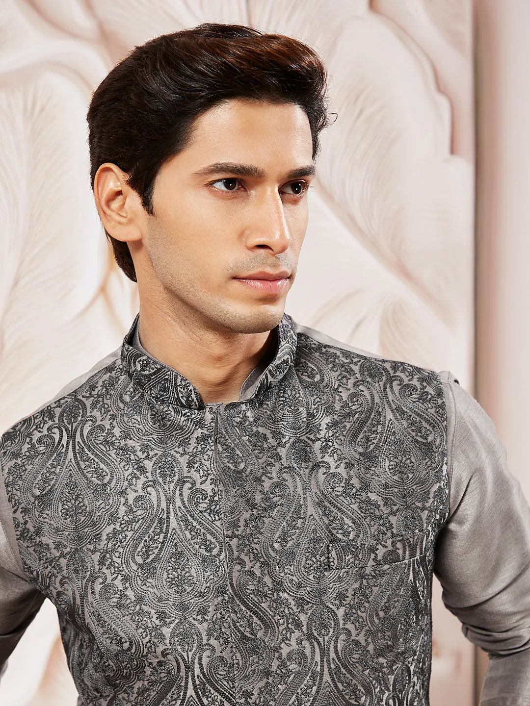 VASTRAMAY Men's Gray - Nehru Jacket