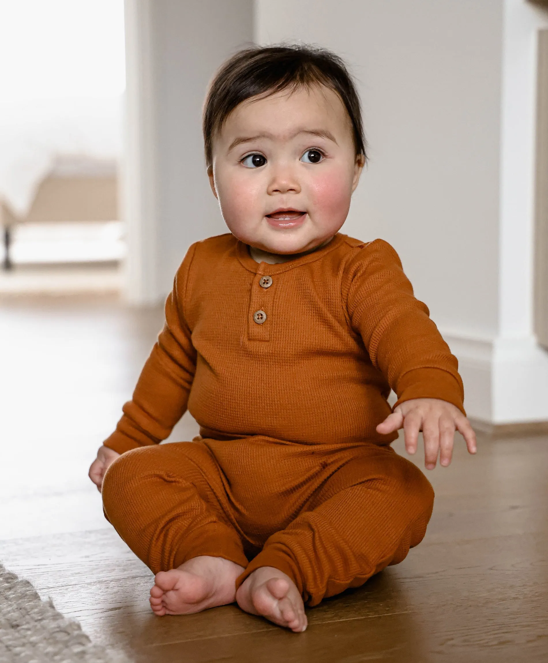 Waffle Long Sleeve Bodysuit - Ginger