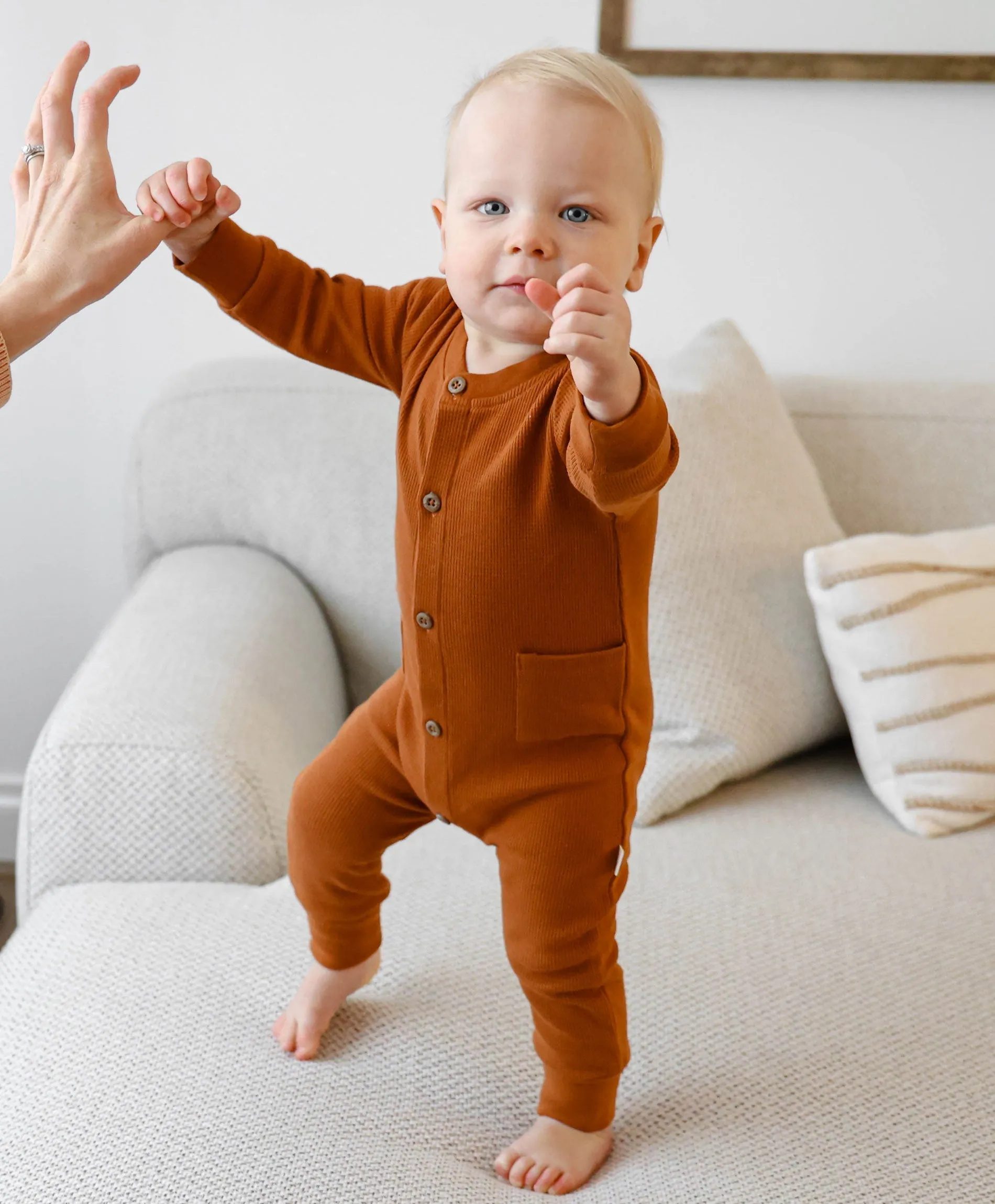Waffle Long Sleeve Bodysuit - Ginger
