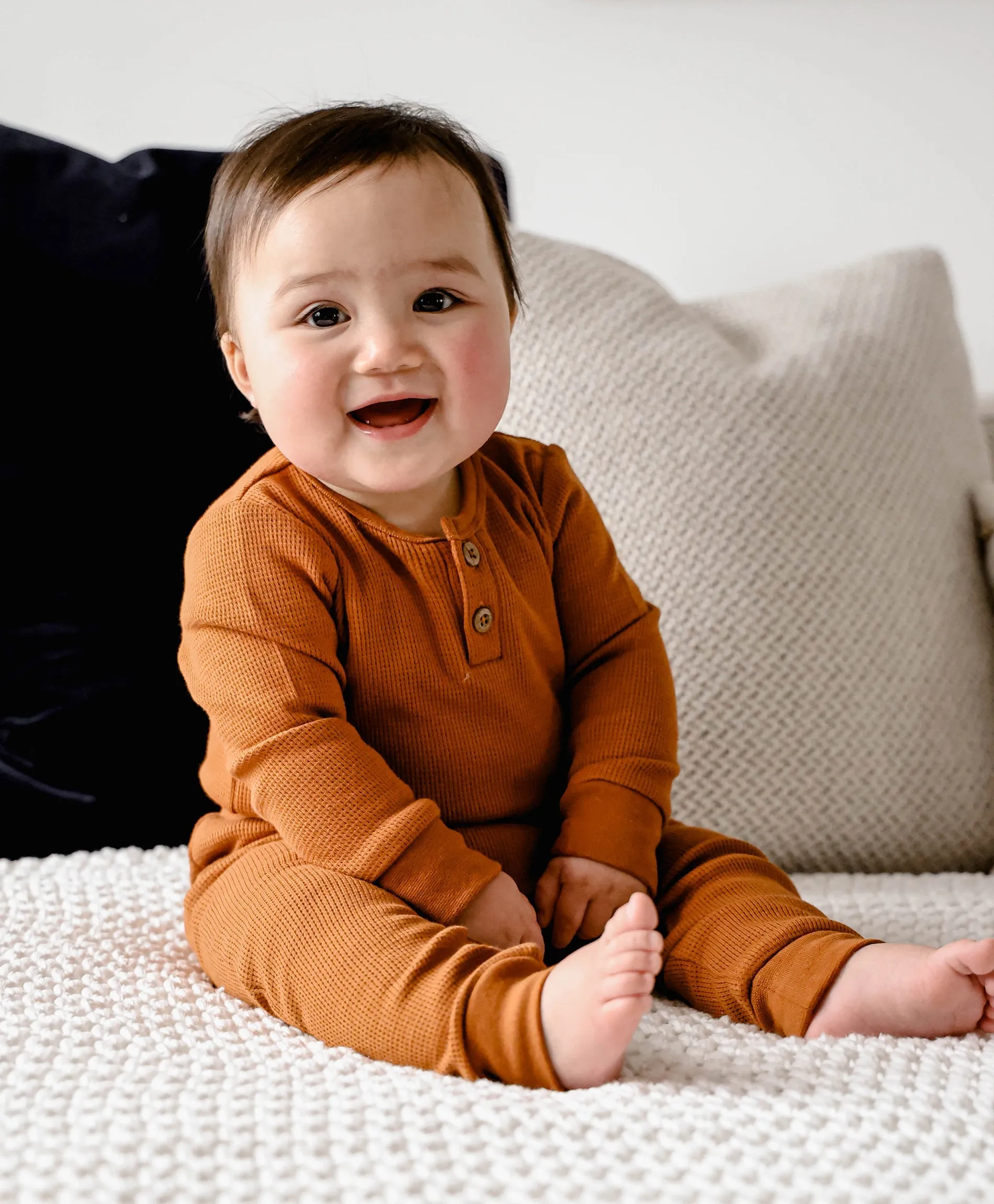 Waffle Long Sleeve Bodysuit - Ginger