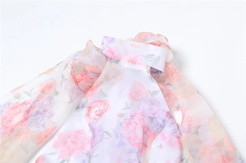 Women Floral Printed Backless Short Dress